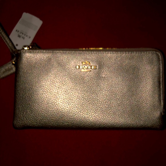 Coach Handbags - Coach Gold Wristlet double zip purse clutch NWT